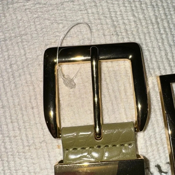 STEVE MADDEN CROCODILE OLIVE GREEN BELT WITH SQUARE GOLD BUCKLE SIZE M - Picture 7 of 10